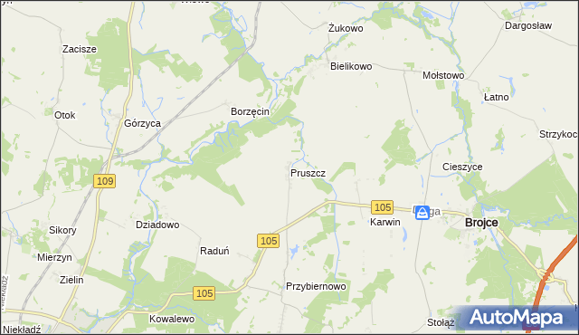 mapa Pruszcz gmina Brojce, Pruszcz gmina Brojce na mapie Targeo