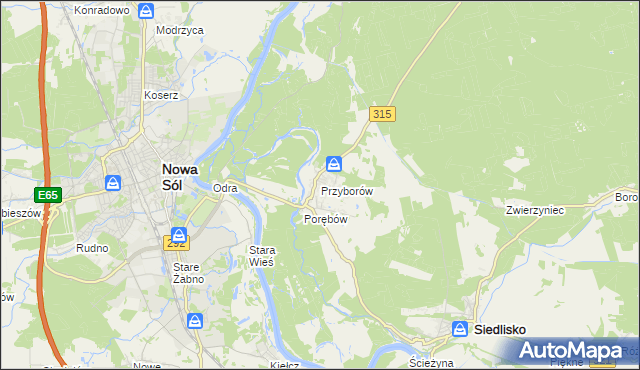 mapa Przyborów gmina Nowa Sól, Przyborów gmina Nowa Sól na mapie Targeo