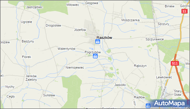 mapa Przybysławice gmina Raszków, Przybysławice gmina Raszków na mapie Targeo