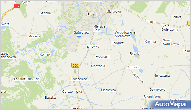 mapa Przydatki gmina Brodnica, Przydatki gmina Brodnica na mapie Targeo