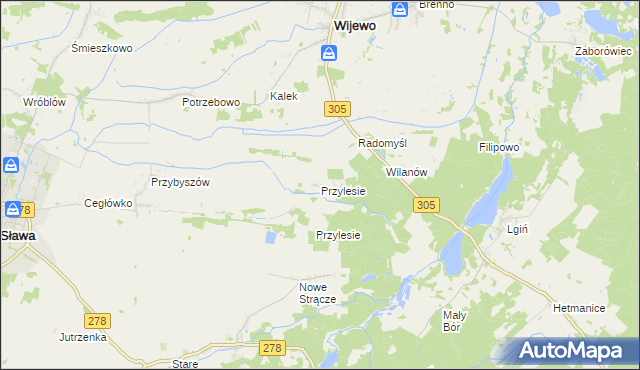 mapa Przylesie gmina Wijewo, Przylesie gmina Wijewo na mapie Targeo