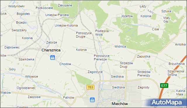 mapa Pstroszyce Pierwsze, Pstroszyce Pierwsze na mapie Targeo