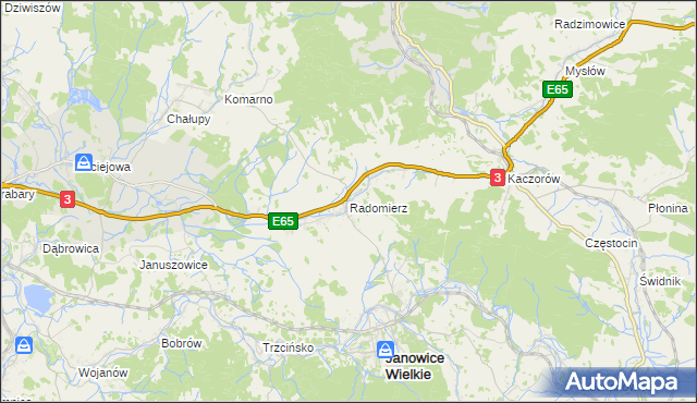 mapa Radomierz gmina Janowice Wielkie, Radomierz gmina Janowice Wielkie na mapie Targeo