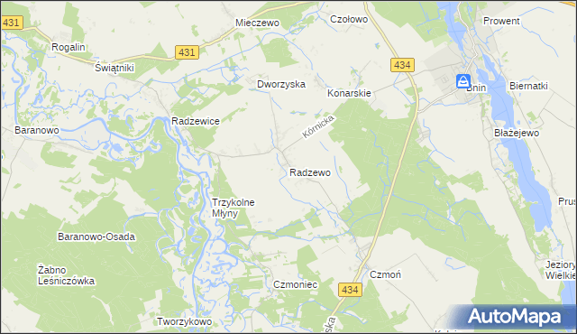mapa Radzewo gmina Kórnik, Radzewo gmina Kórnik na mapie Targeo