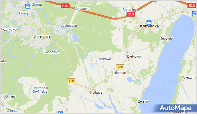 mapa Rekowo gmina Kobylanka, Rekowo gmina Kobylanka na mapie Targeo