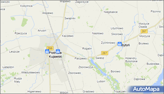 mapa Rogalin gmina Piotrków Kujawski, Rogalin gmina Piotrków Kujawski na mapie Targeo