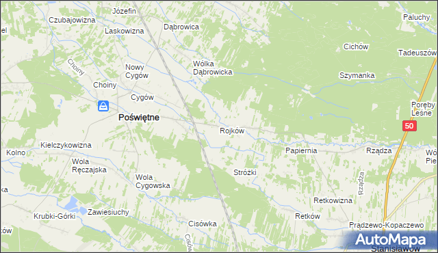 mapa Rojków gmina Poświętne, Rojków gmina Poświętne na mapie Targeo