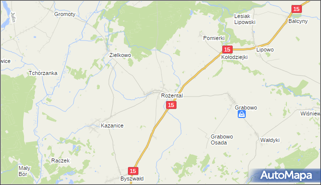 mapa Rożental gmina Lubawa, Rożental gmina Lubawa na mapie Targeo