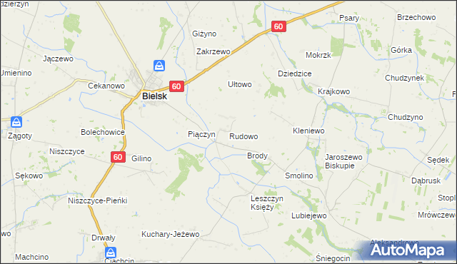 mapa Rudowo gmina Bielsk, Rudowo gmina Bielsk na mapie Targeo