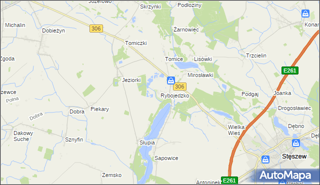 mapa Rybojedzko gmina Stęszew, Rybojedzko gmina Stęszew na mapie Targeo