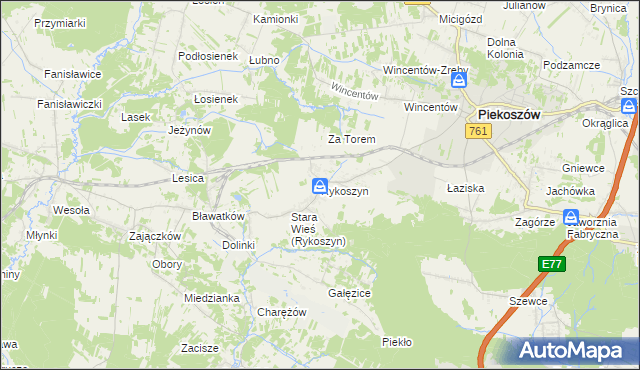 mapa Rykoszyn, Rykoszyn na mapie Targeo