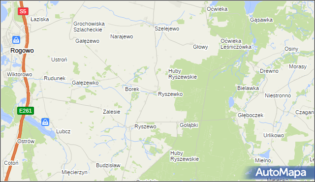 mapa Ryszewko gmina Gąsawa, Ryszewko gmina Gąsawa na mapie Targeo