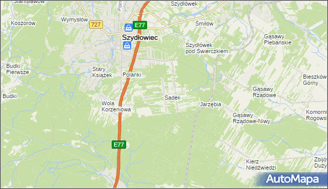 mapa Sadek gmina Szydłowiec, Sadek gmina Szydłowiec na mapie Targeo