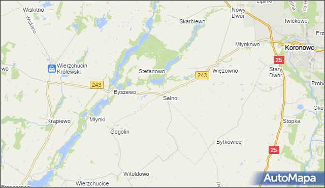 mapa Salno gmina Koronowo, Salno gmina Koronowo na mapie Targeo