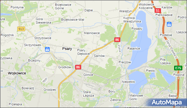 mapa Sarnów gmina Psary, Sarnów gmina Psary na mapie Targeo