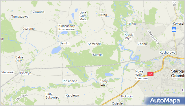 mapa Semlin gmina Starogard Gdański, Semlin gmina Starogard Gdański na mapie Targeo