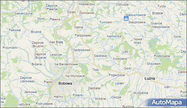 mapa Siedliska gmina Bobowa, Siedliska gmina Bobowa na mapie Targeo