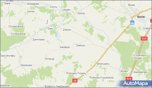 mapa Siekluki gmina Boćki, Siekluki gmina Boćki na mapie Targeo