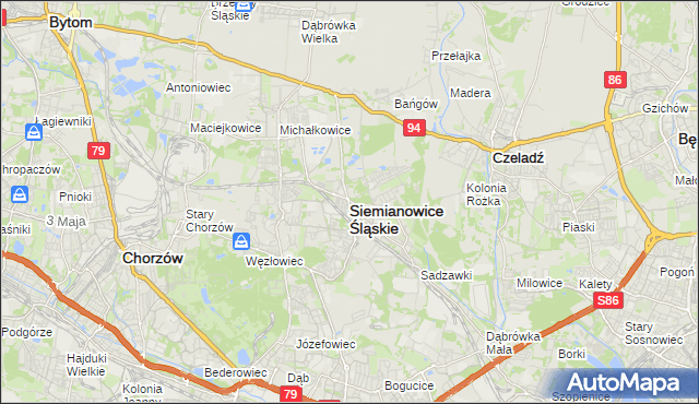 mapa Siemianowice Śląskie, Siemianowice Śląskie na mapie Targeo