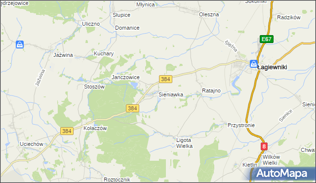 mapa Sieniawka gmina Łagiewniki, Sieniawka gmina Łagiewniki na mapie Targeo