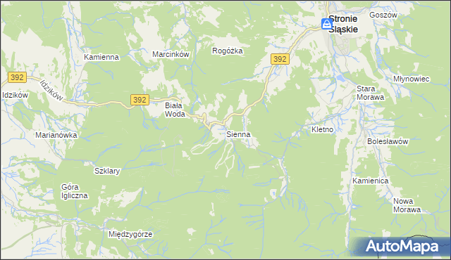 mapa Sienna gmina Stronie Śląskie, Sienna gmina Stronie Śląskie na mapie Targeo