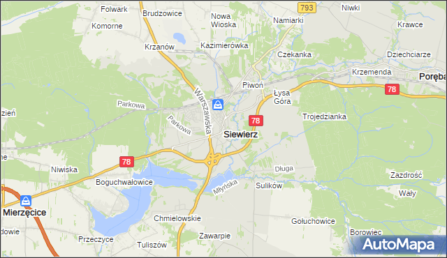 mapa Siewierz, Siewierz na mapie Targeo