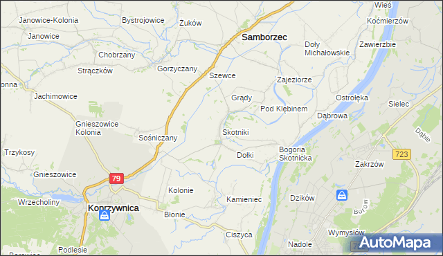 mapa Skotniki gmina Samborzec, Skotniki gmina Samborzec na mapie Targeo