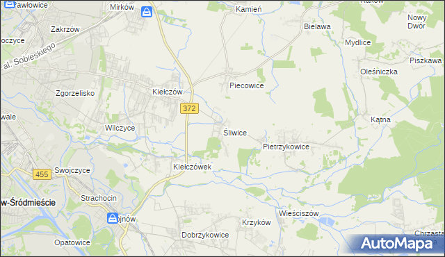 mapa Śliwice gmina Długołęka, Śliwice gmina Długołęka na mapie Targeo