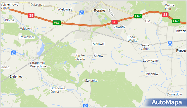 mapa Ślizów, Ślizów na mapie Targeo