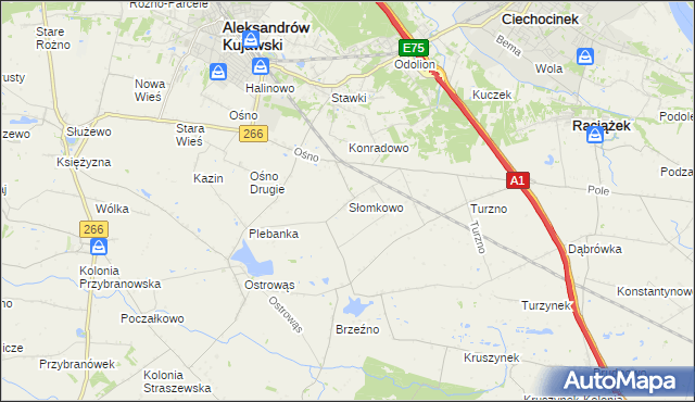 mapa Słomkowo gmina Aleksandrów Kujawski, Słomkowo gmina Aleksandrów Kujawski na mapie Targeo