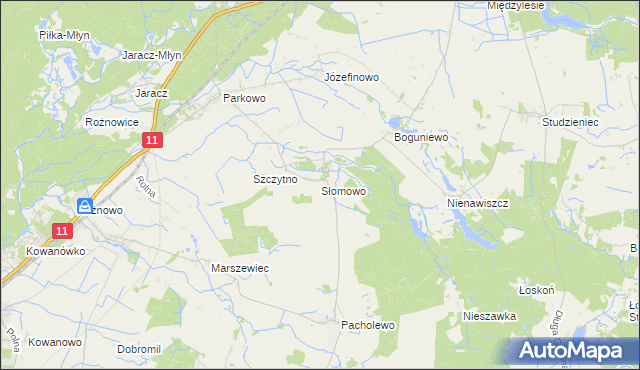 mapa Słomowo gmina Rogoźno, Słomowo gmina Rogoźno na mapie Targeo