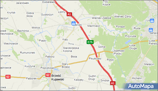 mapa Słone gmina Brześć Kujawski, Słone gmina Brześć Kujawski na mapie Targeo