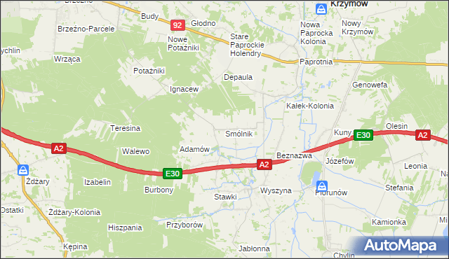 mapa Smólnik gmina Krzymów, Smólnik gmina Krzymów na mapie Targeo