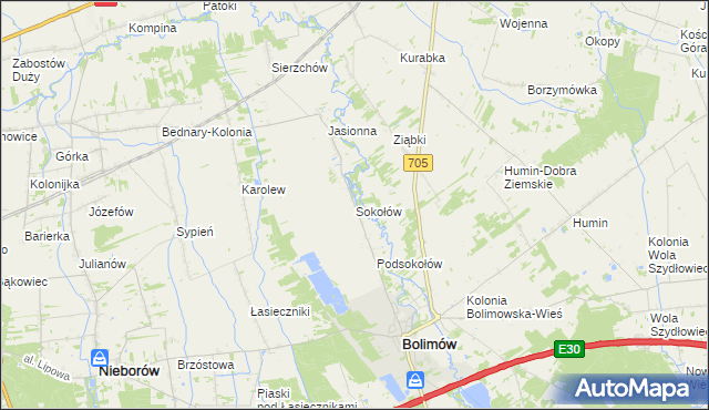 mapa Sokołów gmina Bolimów, Sokołów gmina Bolimów na mapie Targeo