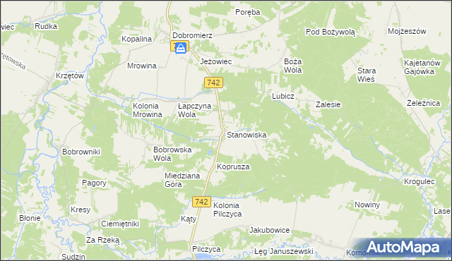 mapa Stanowiska gmina Kluczewsko, Stanowiska gmina Kluczewsko na mapie Targeo