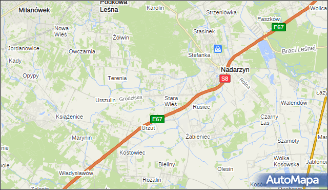 mapa Stara Wieś gmina Nadarzyn, Stara Wieś gmina Nadarzyn na mapie Targeo