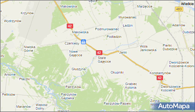 mapa Stare Gajęcice, Stare Gajęcice na mapie Targeo