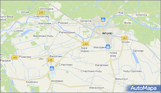 mapa Stare Miasto gmina Wronki, Stare Miasto gmina Wronki na mapie Targeo