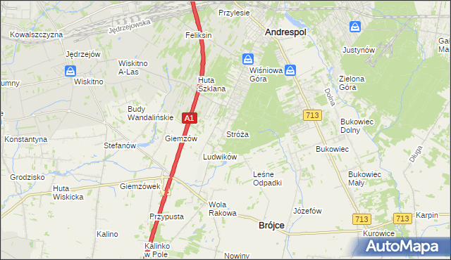 mapa Stróża gmina Andrespol, Stróża gmina Andrespol na mapie Targeo