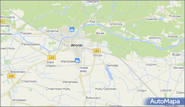 mapa Stróżki gmina Wronki, Stróżki gmina Wronki na mapie Targeo