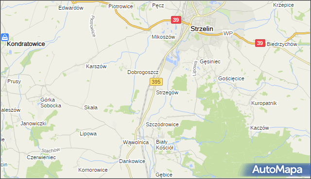 mapa Strzegów gmina Strzelin, Strzegów gmina Strzelin na mapie Targeo