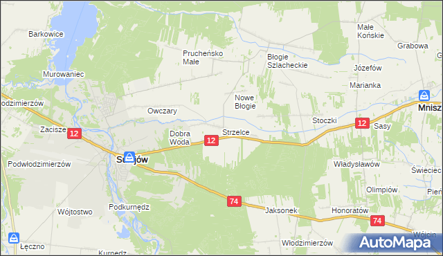 mapa Strzelce gmina Mniszków, Strzelce gmina Mniszków na mapie Targeo