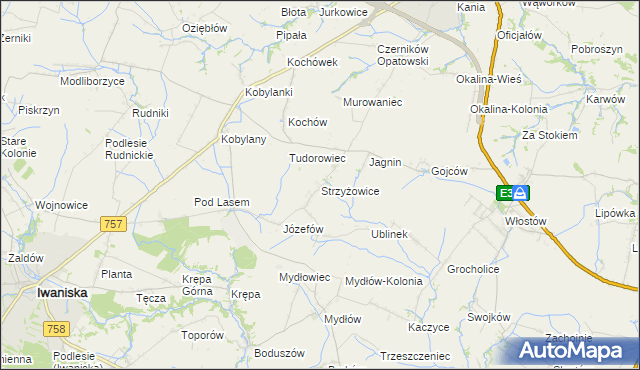 mapa Strzyżowice gmina Opatów, Strzyżowice gmina Opatów na mapie Targeo