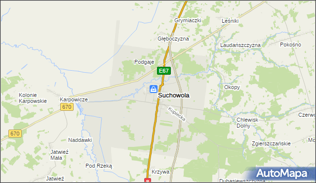 mapa Suchowola powiat sokólski, Suchowola powiat sokólski na mapie Targeo