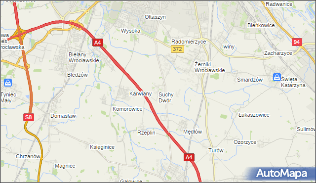 mapa Suchy Dwór gmina Żórawina, Suchy Dwór gmina Żórawina na mapie Targeo