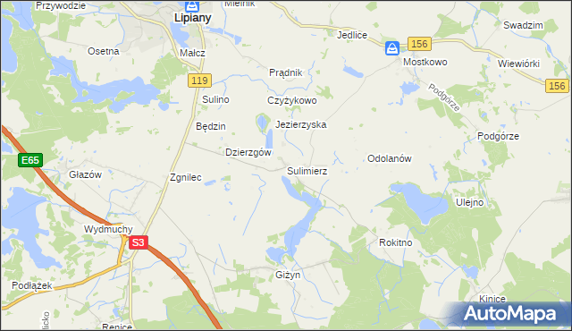 mapa Sulimierz gmina Myślibórz, Sulimierz gmina Myślibórz na mapie Targeo