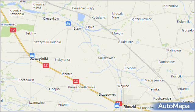 mapa Suliszewice gmina Błaszki, Suliszewice gmina Błaszki na mapie Targeo