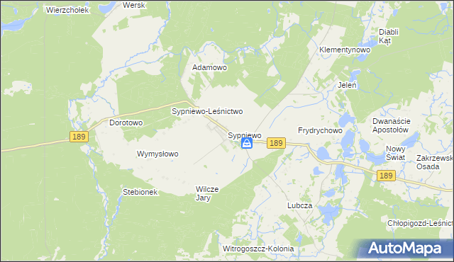 mapa Sypniewo gmina Więcbork, Sypniewo gmina Więcbork na mapie Targeo