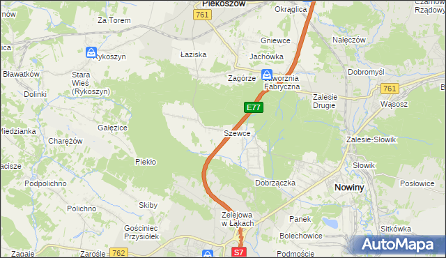 mapa Szewce gmina Sitkówka-Nowiny, Szewce gmina Sitkówka-Nowiny na mapie Targeo