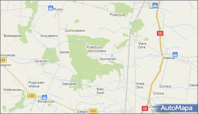 mapa Szymanów gmina Koźmin Wielkopolski, Szymanów gmina Koźmin Wielkopolski na mapie Targeo